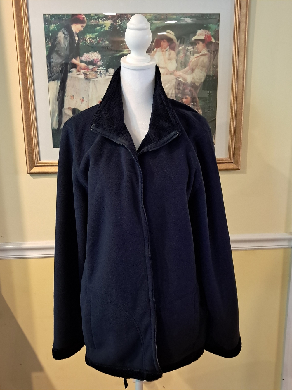 Basic Editions Classic Women's Navy Fleece Jacket Size XL